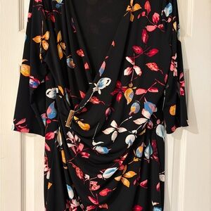 Jennifer Lopez Red and Orange Bodycon Dress Cowl Neck 3/4 Sleeve XL